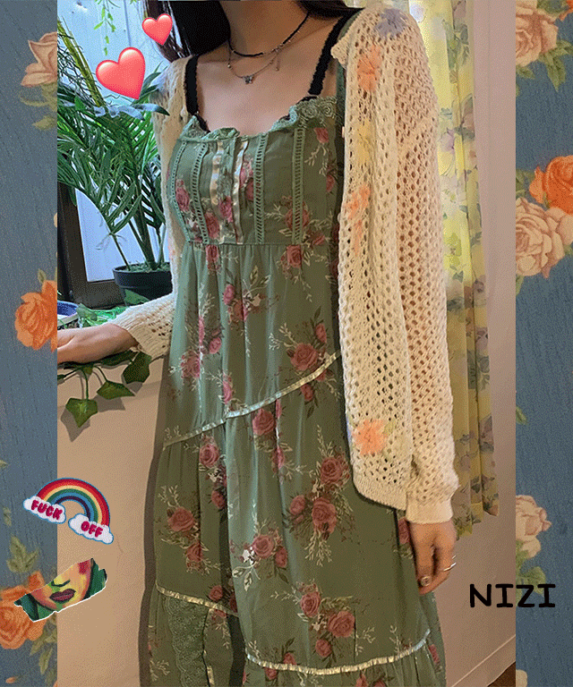 flower linen green bustier dress