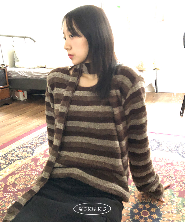 angora stripe muffler + knit 2 color